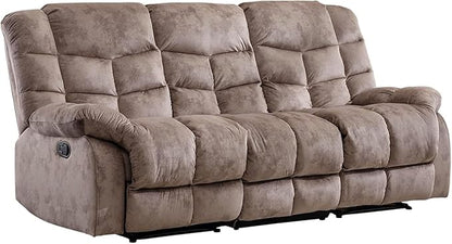 EBELLO Reclining Couch for Living Room, Extra Wide Modern Overstuffed 3 Seat Recliner Manual Sofa Breathable Fabric and Padded Cushion, Light Brown