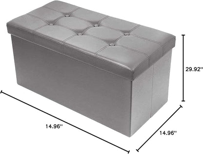 BRIAN & DANY 30 Inches Storage Ottoman Bench, Faux Leather Ottoman with Storage, Folding Bench Shoe, Foot Rest Stool, for Living Room, Gray