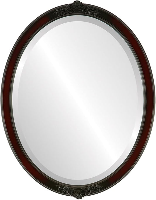OVALCREST Oval Beveled Wall Mirror for Home Decor - Athena Style - Rosewood - 26" x 20" Outside Dimensions