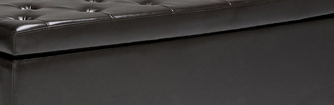SIMPLIHOME Hamilton 48 inch Wide Transitional Rectangle Storage Ottoman in Coffee Brown Vegan Faux Leather, Assembled, For the Living Room, Entryway and Family Room