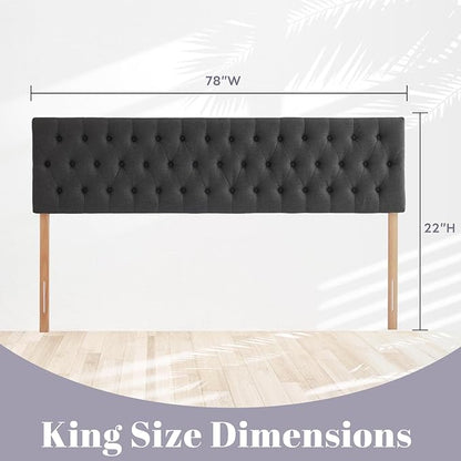 Kingfun Tufted Upholstered King Size Bed Headboard in Modern Button Design, Adjustable Solid Wood Head Board, Premium Linen Fabric Padded Headboards in Bedroom (Dark Grey)