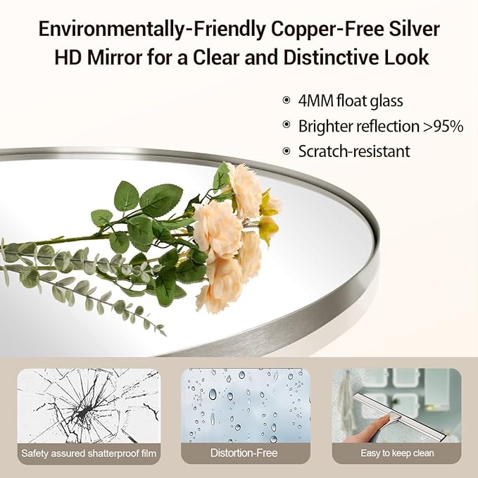 ANDY STAR Brushed Nickel Bathroom Mirror, 22 x 34 Inch Oval Pivot Mirror for Wall, Unique Farmhouse Tilt Mirror in Slim Silver Stainless Steel Metal Frame for Bedroom, Powder Room