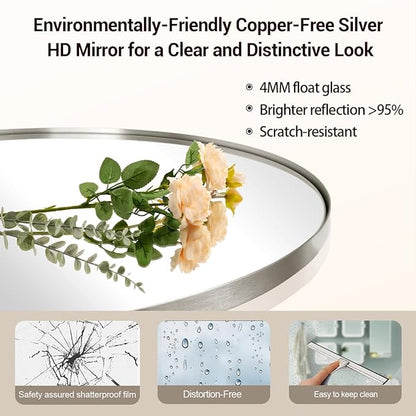 ANDY STAR Brushed Nickel Bathroom Mirror, 20 x 30 Inch Oval Pivot Mirror for Wall, Unique Farmhouse Tilt Mirror in Slim Silver Stainless Steel Metal Frame for Bedroom, Powder Room