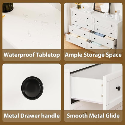 CHUWELL 8 Drawer Large Dresser for Bedroom, 55.1" Wide White Dressers & Chests of Drawers with Large Capacity Storage,Dresser for Bedroom