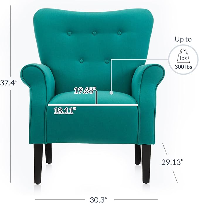 BELLEZE Modern Accent Chair, High Back Armchair, Upholstered Wingback Side Chair, Padded Single Sofa with Wooden Legs for Living Room, Bedroom - Mallard Teal