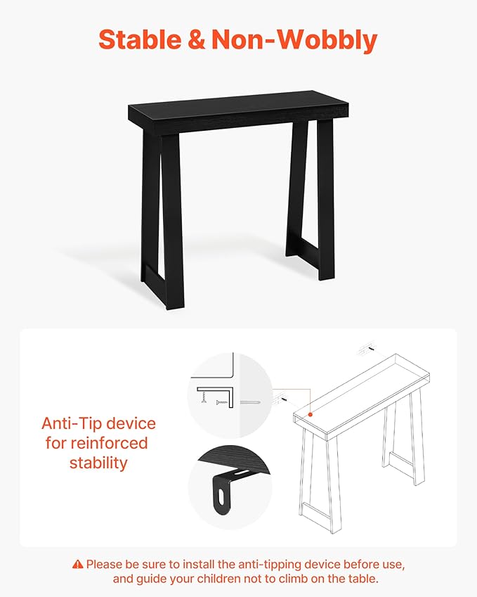 VEVOR 36 in Console Table, Modern Desk Behind The Couch, Wooden Rectangle Entrance Desk, Narrow Long Sofa Table Accent Stand, Ideal for Hallway, Bedroom, Living Room, Foyer, Easy Assembly, Black