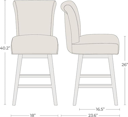CHITA 26 Inch Counter Height Swivel Bar Stools, FSC Certified Modern Fabric Swivel Barstool Chair with Back, Flax Beige