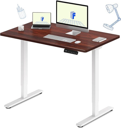 FLEXISPOT E3 Dual Motor Electric Standing Desk 48x30 Inch Whole-Piece Board Height Adjustable Electric Sit Stand Desk (White Frame + Mahogany Desktop, 2 Packages)