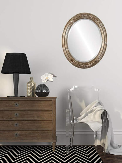 OVALCREST Oval Beveled Wall Mirror for Home Decor - Florence Style - Champagne Silver - 28" x 22"