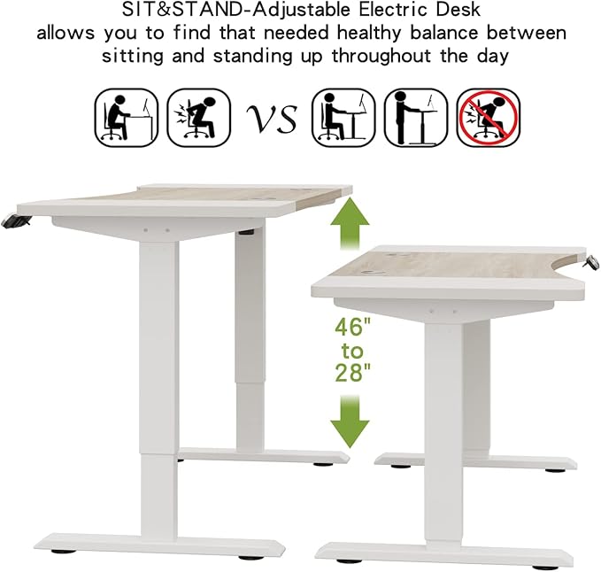 Radlove Dual Motor Height Adjustable Standing Desk, 63 x 30 Height Adjustable Computer Desk Sit Stand Desk Home Office Desks with Splice Board 265 lb Load Capacity White Frame + White Top