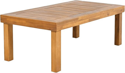 Christopher Knight Home Havets 3 Pieces Outdoor Acacia Furniture Set, Slat Panel Couch, Spacious Seating Armchair, 6" Thick Cushions Sofa and Coffee Table Set for Backyard Garden Balcony, Teak+Beige