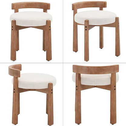 Modern Vanity Chair Upholstered Small Ottoman Footstool, Make Up Stool Linen Fabric with Backrest Wooden Frame for Living Room Bedrooms, 2PCS, Beige