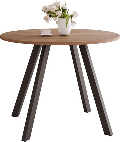34.6'' Round Dining Table Mid Century Modern Small Round Coffee Table, Saving Space (Walnut Table)