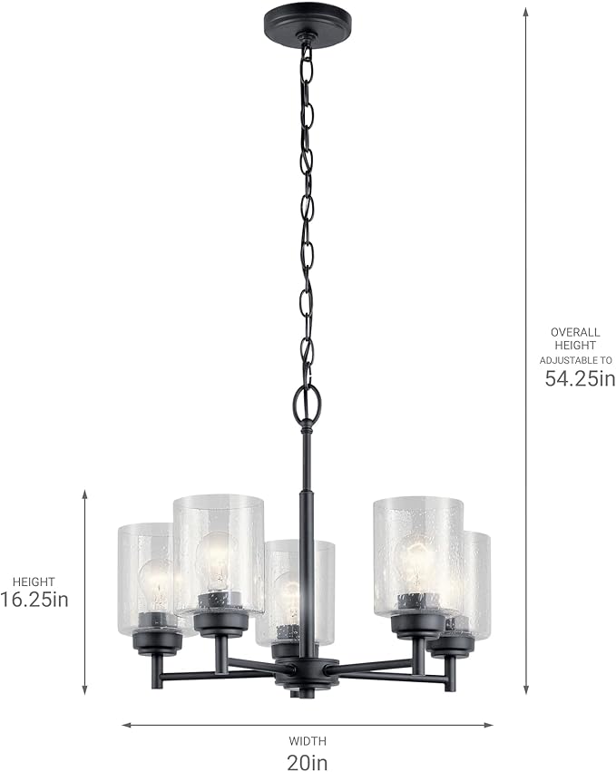 Kichler Winslow 19.75" 5-Light Chandelier Light with Clear Seeded Glass in Black for Kitchen, Bar, Dining Room, Living Room (19.75" x 16.25"), 44030BK
