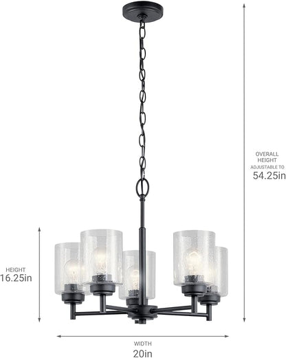 Kichler Winslow 19.75" 5-Light Chandelier Light with Clear Seeded Glass in Black for Kitchen, Bar, Dining Room, Living Room (19.75" x 16.25"), 44030BK