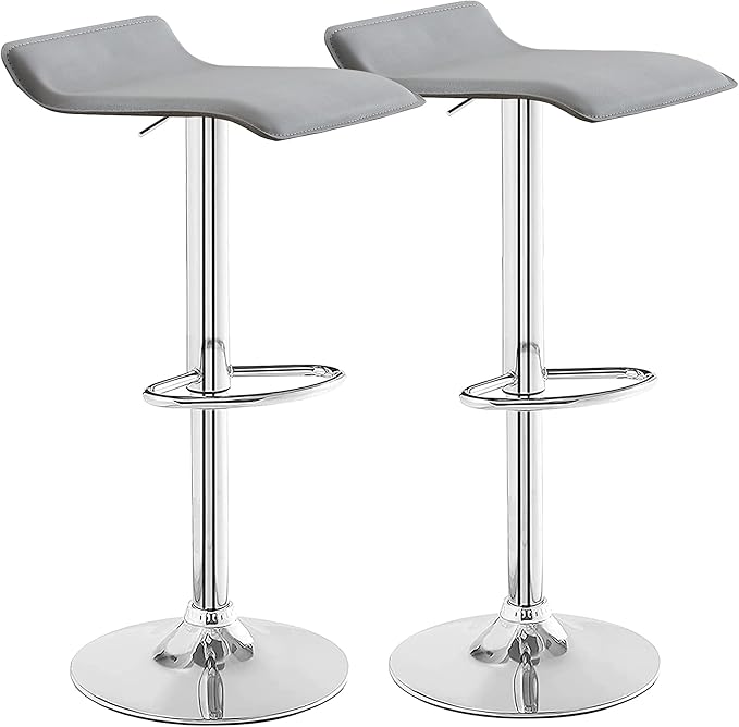 VECELO Bar Stools Set of 2, Adjustable Barstools, Counter Height Bar Stools, Modern Armless PVC Stools Swivel Bar Chairs, Light Grey