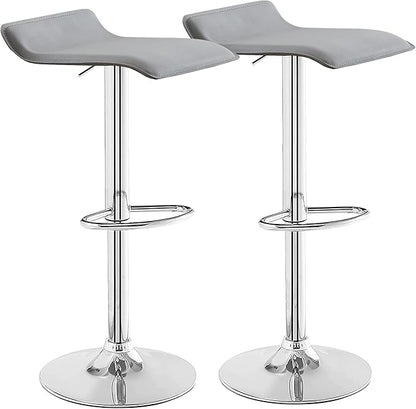 VECELO Bar Stools Set of 2, Adjustable Barstools, Counter Height Bar Stools, Modern Armless PVC Stools Swivel Bar Chairs, Light Grey