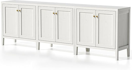 Sideboard Buffet Cabinets Set of 3 with Adjusable Shelves, Farmhouse Storage Cabinet, Credenza, Accent Cabinet, Kitchen Coffee Bar Console Table for Living Dining Room, Antique White