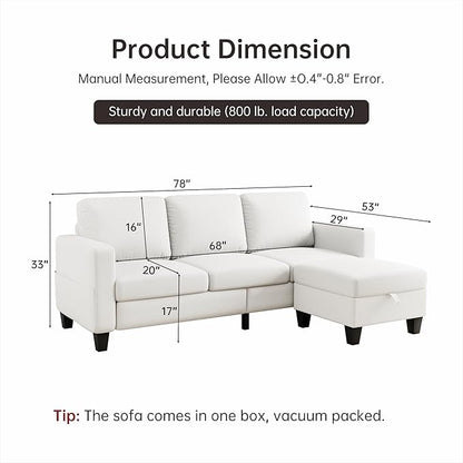 Youmumeub 79''Sectional Couch Couches for Living Room - L-Shaped 4-Seater Deep Sectional Sofa,Removable Covers,Suitable for The Living Room, Apartment or Office-Beige