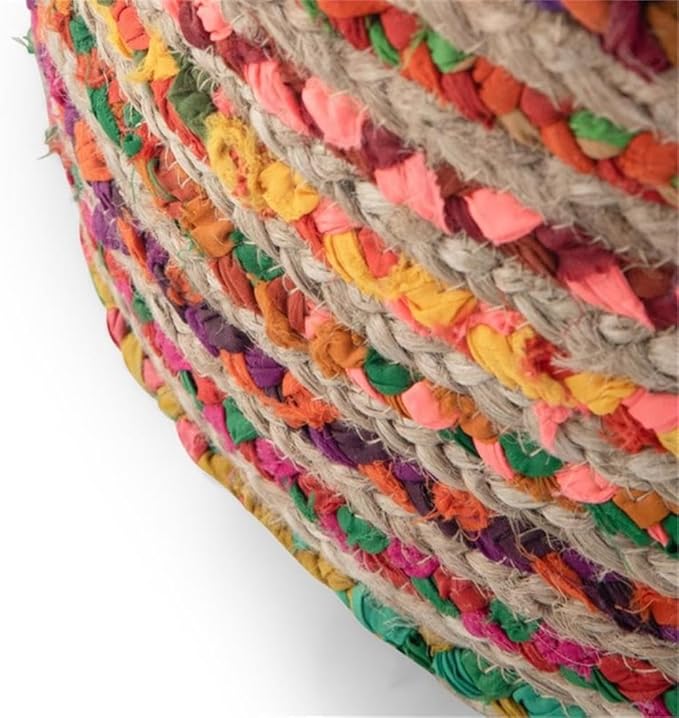 SIMPLIHOME Margo Boho Round Pouf in Multi Color Braided Jute for the Living Room, Bedroom and Kids Room