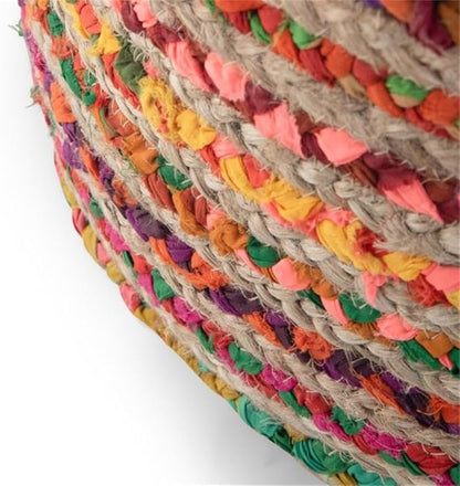 SIMPLIHOME Margo Boho Round Pouf in Multi Color Braided Jute for the Living Room, Bedroom and Kids Room