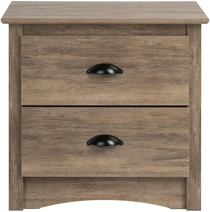 Prepac Sonoma Rustic Nightstand Side Table with 2 Drawers, Farmhouse 2-Drawer Bedside Table 16" D x 23.25" W x 21.75" H, Drifted Gray