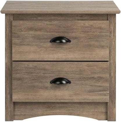 Prepac Sonoma Rustic Nightstand Side Table with 2 Drawers, Farmhouse 2-Drawer Bedside Table 16" D x 23.25" W x 21.75" H, Drifted Gray