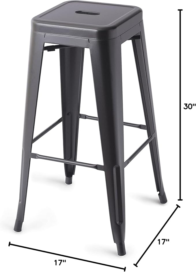 Amazon Basics Metal Bar Stools - 30-Inch, Set of 4, Black