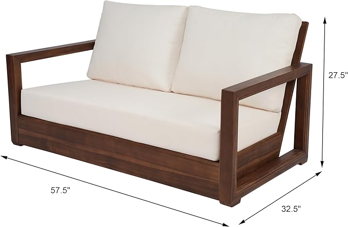 Christopher Knight Home Rammus 2 Pieces Outdoor Conversation Set, Acacia Wood Chat Set, Rectangular Coffee Table and Patio Loveseat Sofa, Slat Design Patio Furniture Set for Garden, Beige + Mocha