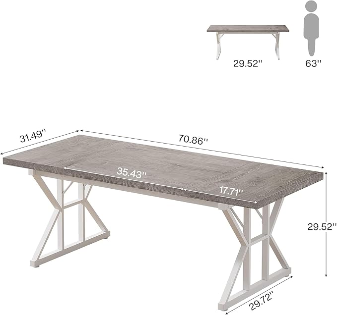 Tribesigns 70.86-Inch Large Executive Desk, Industrial Home Office Computer Desk, Simple Long Writing Study Table Business Furniture (Grey/White)