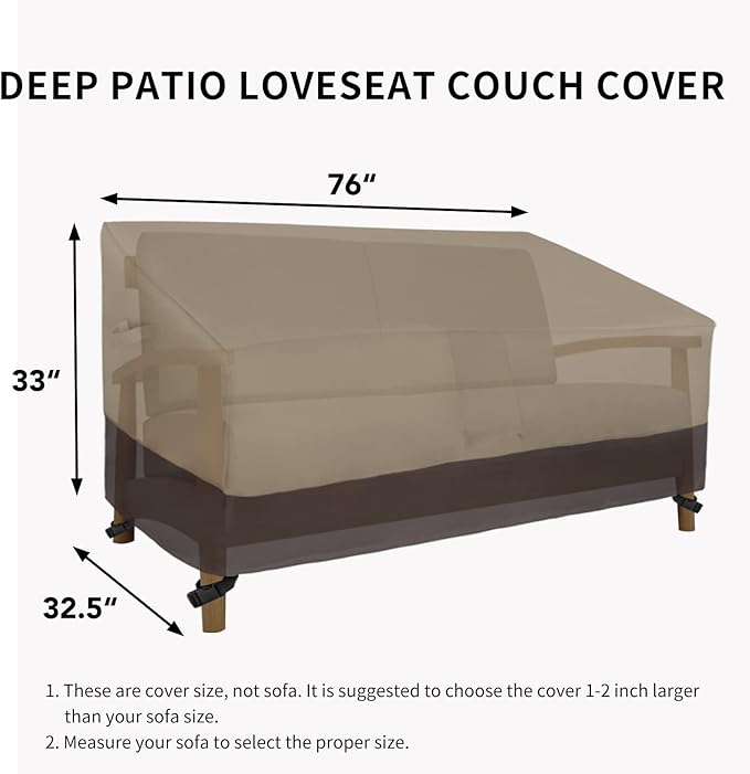 Easy-Going Waterproof Outdoor Loveseat Outdoor Furniture Cover, Heavy Duty 2-Seater Patio Couch Windproof Cover with Air Vent (76Wx40Dx33H inch, Camel/Dark Brown)