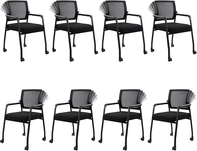8PK Office Guest Chairs No Wheels | Ergonomic Lumbar Support and Thicked Seats Cushion, Desk Chair with Adjustable Mesh Back for Waiting Room School Church Reception，Black