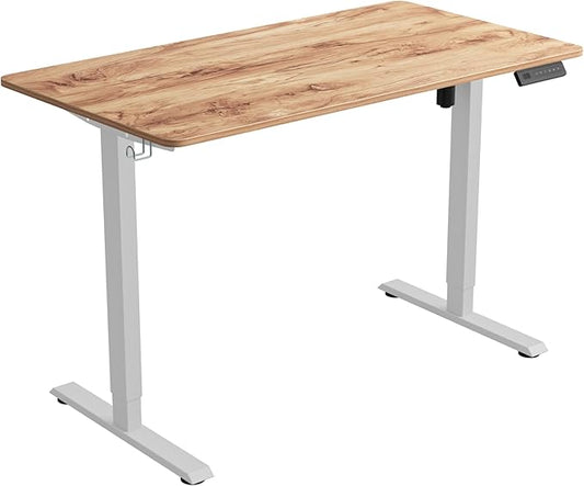 FEZIBO One-Piece Standing Desk Adjustable Height Stand up Home Office Desk, 55x24 Inch Electric Standing Computer Desk, with 4 Memory Presets, Headphone Hook, Light Rustic
