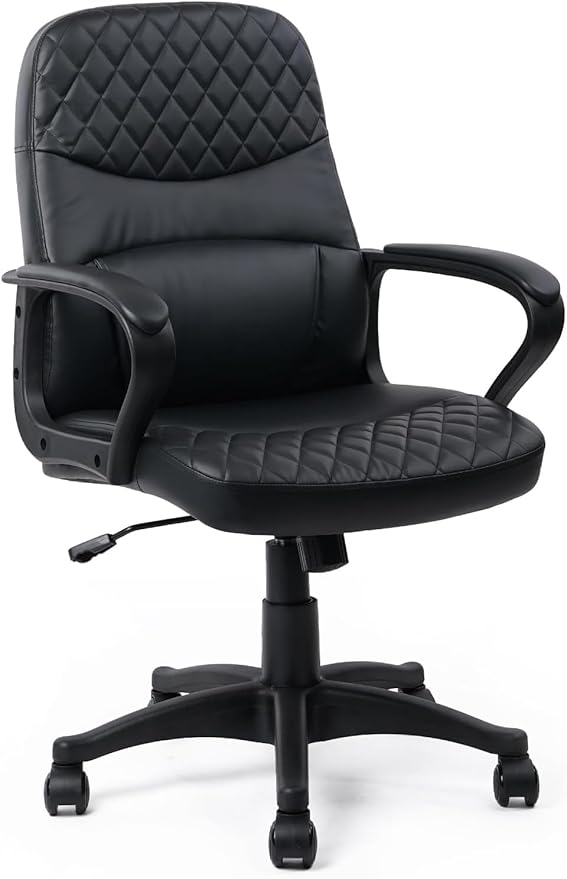 CLATINA Office Chair - Mid Back Leather Computer Desk Chair with Wheels, Ergonomic Executive Swivel Chair with Lumbar Support, Armrest for Home Office Black, 2 Pack