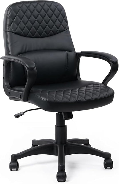 CLATINA Office Chair - Mid Back Leather Computer Desk Chair with Wheels, Ergonomic Executive Swivel Chair with Lumbar Support, Armrest for Home Office Black, 2 Pack