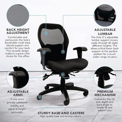 Seating Sola LT Ergonomic Office Chair | Comfortable Mid Back Computer Chair | Back Support Office Chair | Ultra-Soft | Ergonomic Lumbar Support Chair | Swivel Computer Task Chair