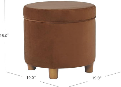HomePop Home Decor | Upholstered Round Storage Ottoman | Ottoman with Storage for Living Room & Bedroom, Spice Orange Velvet Large