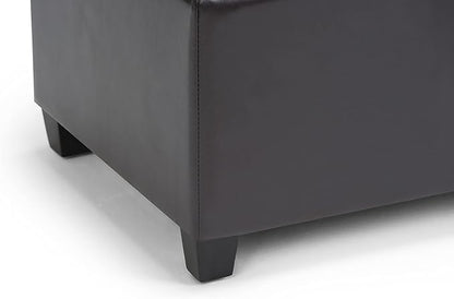 SIMPLIHOME Sienna 33 inch Wide Transitional Rectangle Storage Ottoman Bench in Tanners Brown Vegan Faux Leather, Assembled, For the Living Room, Entryway and Family Room