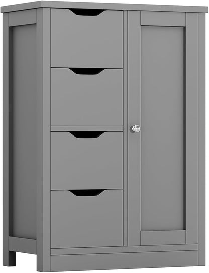 Shintenchi Bathroom Floor Storage Cabinet, Wooden Storage Organizer with 4 Drawers and 1 Cupboard, Freestanding Bathroom Furniture, Home Storage Unit with Adjustable Shelf, Gray