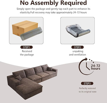 136.6'' L-Shaped Modern Modular Sectional Cloud Couch, 4-Seat Chenille Deep-Seat Sofa with Pillow for Living Room, Bedroom, Apartment, Camel