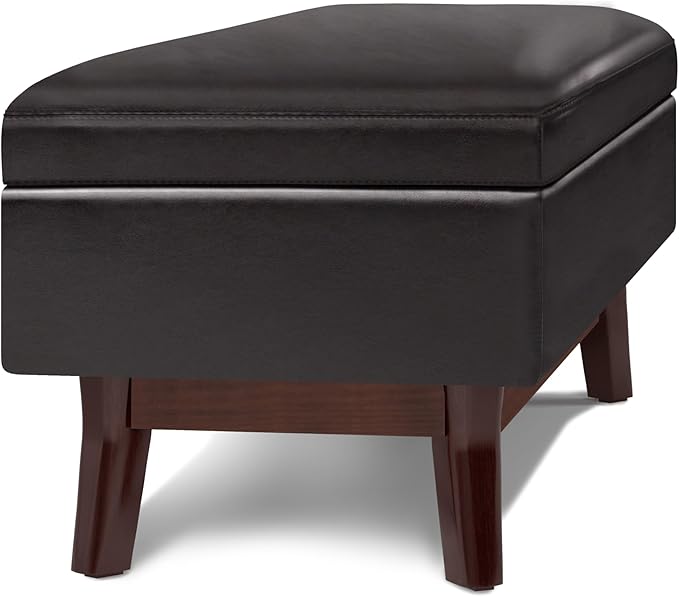 SIMPLIHOME Owen 48 inch Wide Mid Century Modern Rectangle Rectangular Storage Ottoman in Tanners Brown Vegan Faux Leather, Assembled, for the Living Room, Entryway and Family Room