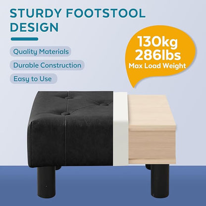 Small Foot Stool Ottoman, Faux Leather Footstool Ottoman Foot Rest for Couch, Rectangle Footstools and Ottomans Small for Living Room, Entryway and Bedroom (Black)