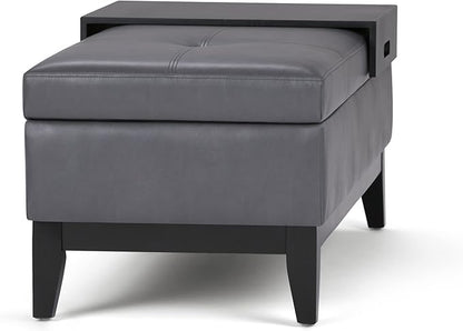 SIMPLIHOME Oregon 42 inch Wide Contemporary Rectangle Storage Ottoman Bench with Tray in Stone Grey Vegan Faux Leather, Assembled, For the Living Room, Entryway and Family Room