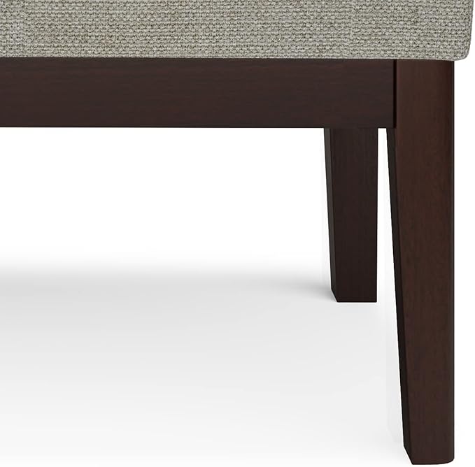 SIMPLIHOME Carlson 27-inch Wide Linen-Look Fabric Small Ottoman Bench in Greige with Solid Wood Frame for Living Room, Entryway, or Bedroom