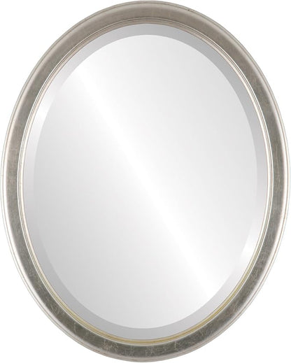 OVALCREST Oval Beveled Wall Mirror for Home Decor - Toronto Style - Silver Leaf with Brown Antique - 26" x 20"