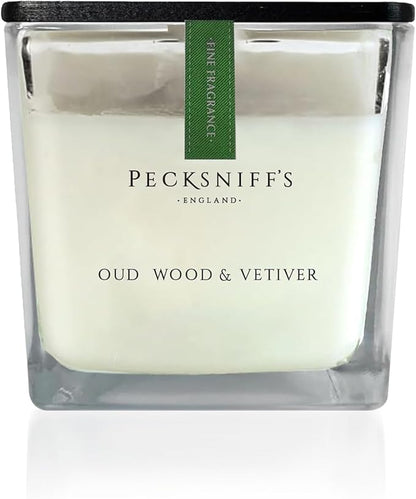 Pecksniff's Prestige 1 Wick Square Candle, Oudwood & Vetiver - Luxurious Blend of Citrus, Florals, and Precious Woods - 190g Sophisticated Home Decor and Fragrance - 6.7 oz
