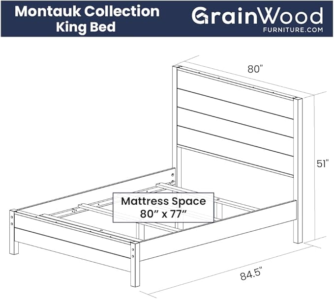 Grain Wood Furniture Montauk Solid Wood Bed, King Size, Rustic Off-White