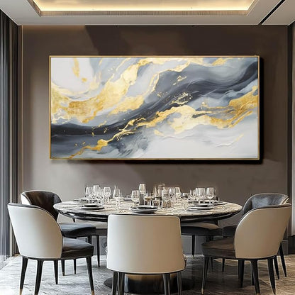 SDYA Wall Art for Living Room Abstract Wall Art Blue and White Pictures Canvas Wall Art 48x24 Inch Gold Wall Decor Line Artwork Home Office Decor