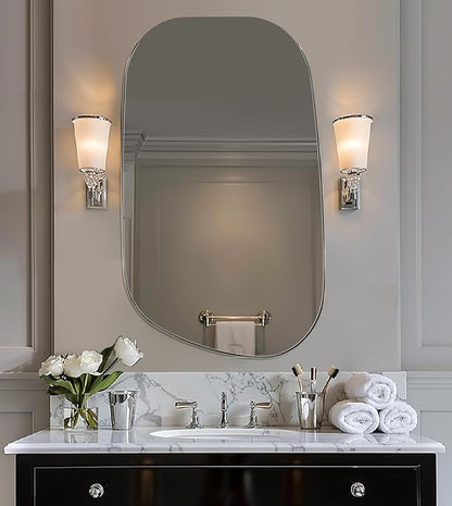 ANDY STAR 24"x40" Irregular Wall Mirror，Polished Chrome Asymmetrical Bathroom Mirror with Stainless Steel Metal Frame, Wall-Mounted Mirror for Bathroom, Entryway (Horizontal/Vertical)