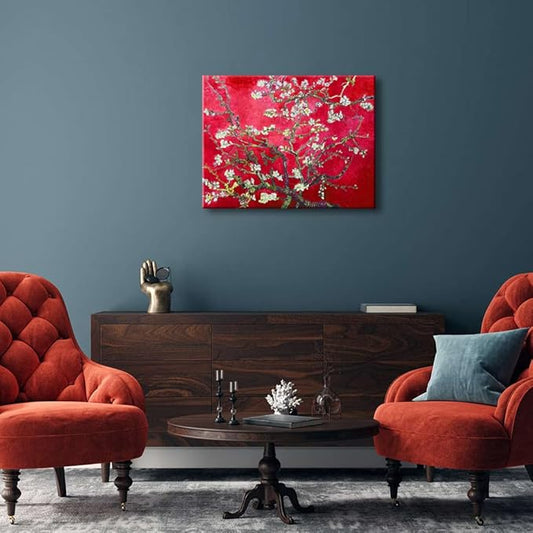 Wieco Art Large Red Almond Blossom Tree Vincent Van Gogh Paintings Reproduction Canvas Prints Wall Art for Home Decor and Wall Decor Classical Flowers Pictures Artwork